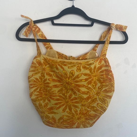 NWT-FREE PEOPLE All Tied Up Crop Tank in Yellow Combo, Sz M - Picture 5 of 11